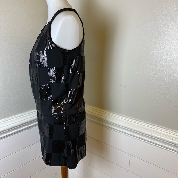 White House Black Market Black Evening Sequined Tunic Top S FREE SHIP - Picture 2 of 5